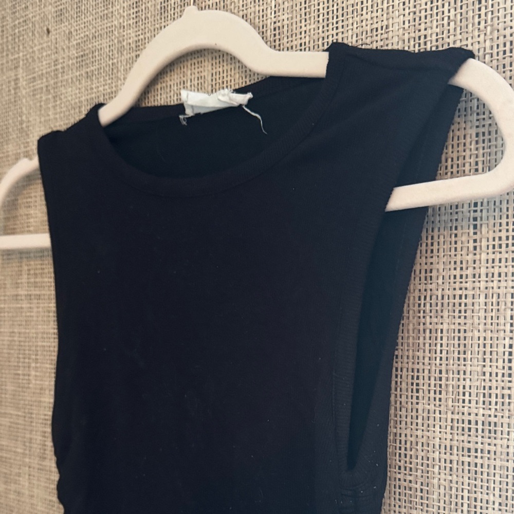 Chic Black Ruched Mini Dress - Picture 3 of 4